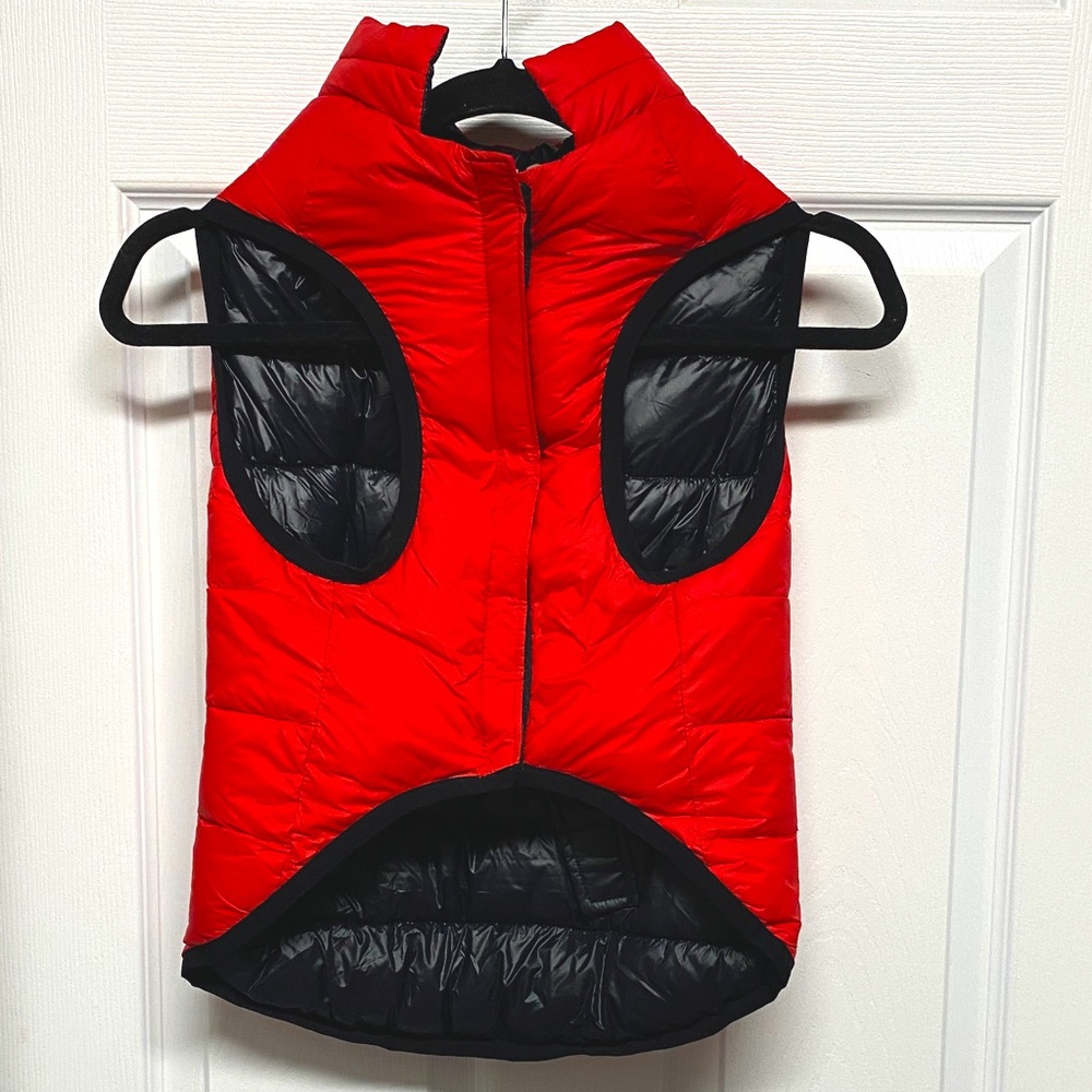 For dog: Red and Black Puffer Vest
